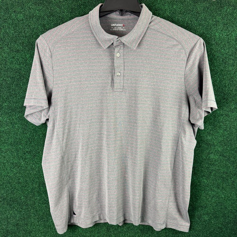 Untuckit Men’s 2XL Polo Shirt Gray Striped Performance Stretch Modern City